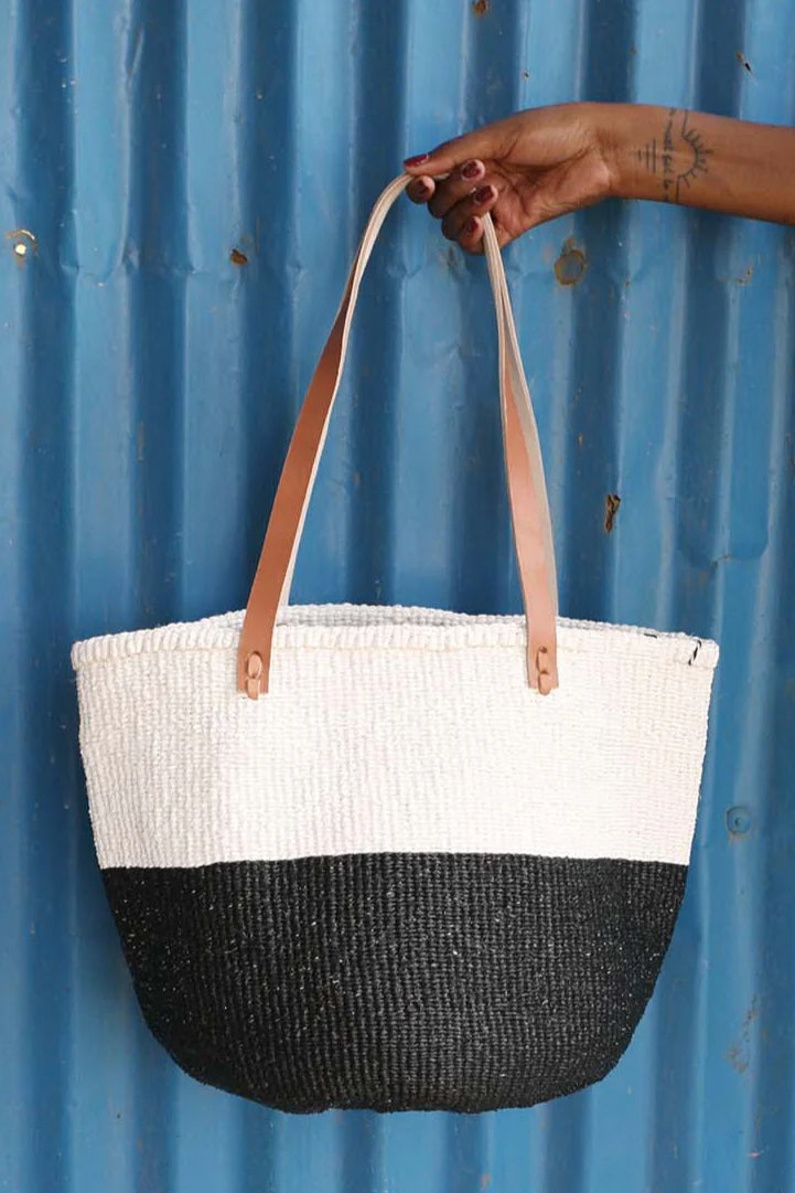 Mifuko Kiondo Medium Shopper Basket Bag Duo Black/White