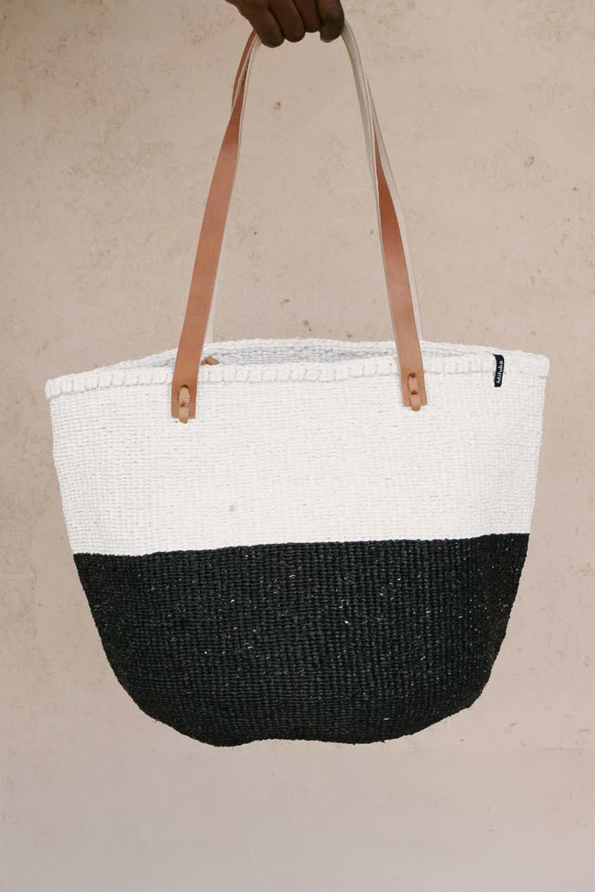 Mifuko Kiondo Medium Shopper Basket Bag Duo Black/White