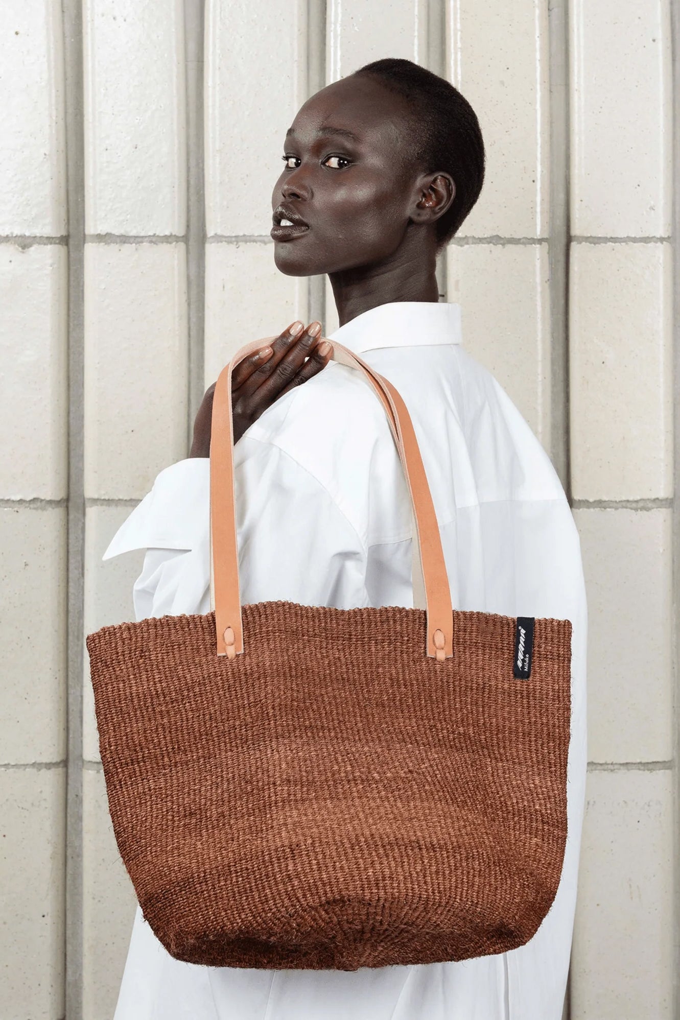Mifuko Kiondo Medium Shopper Basket Bag Dark Brown