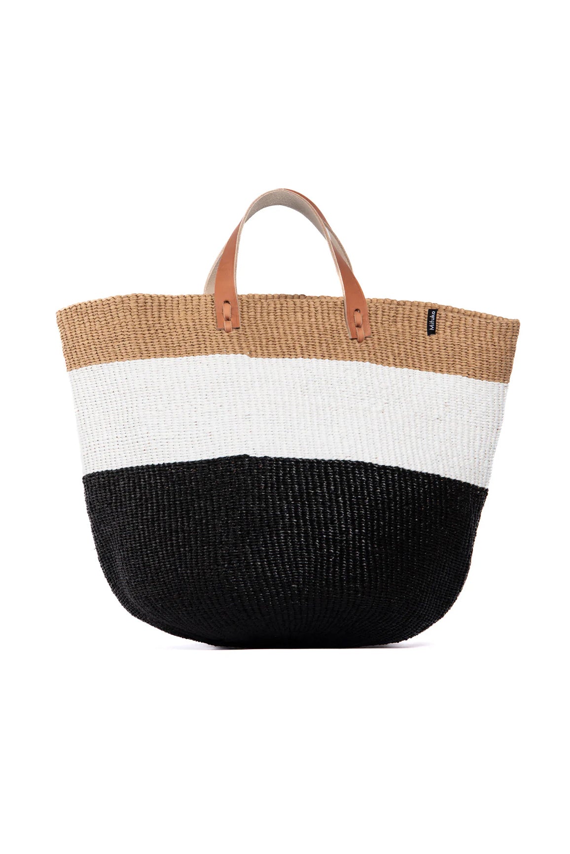 Mifuko Kiondo Medium Market Basket Bag Duo Black/White/Natural