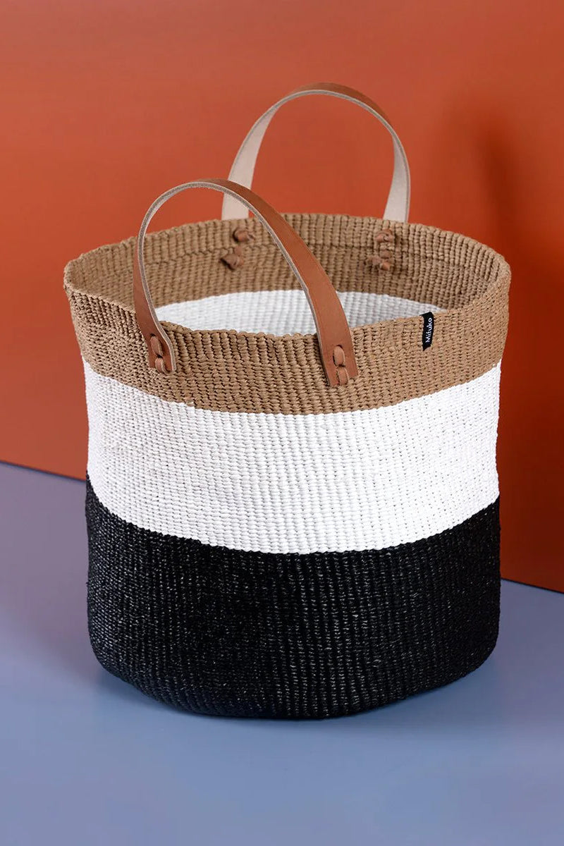 Mifuko Kiondo Medium Market Basket Bag Duo Black/White/Natural