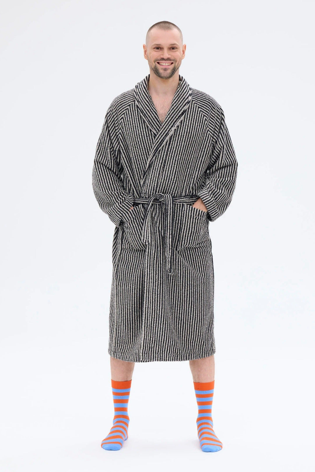 Ratia Unisex Stripe Bathrobe Black/Sand