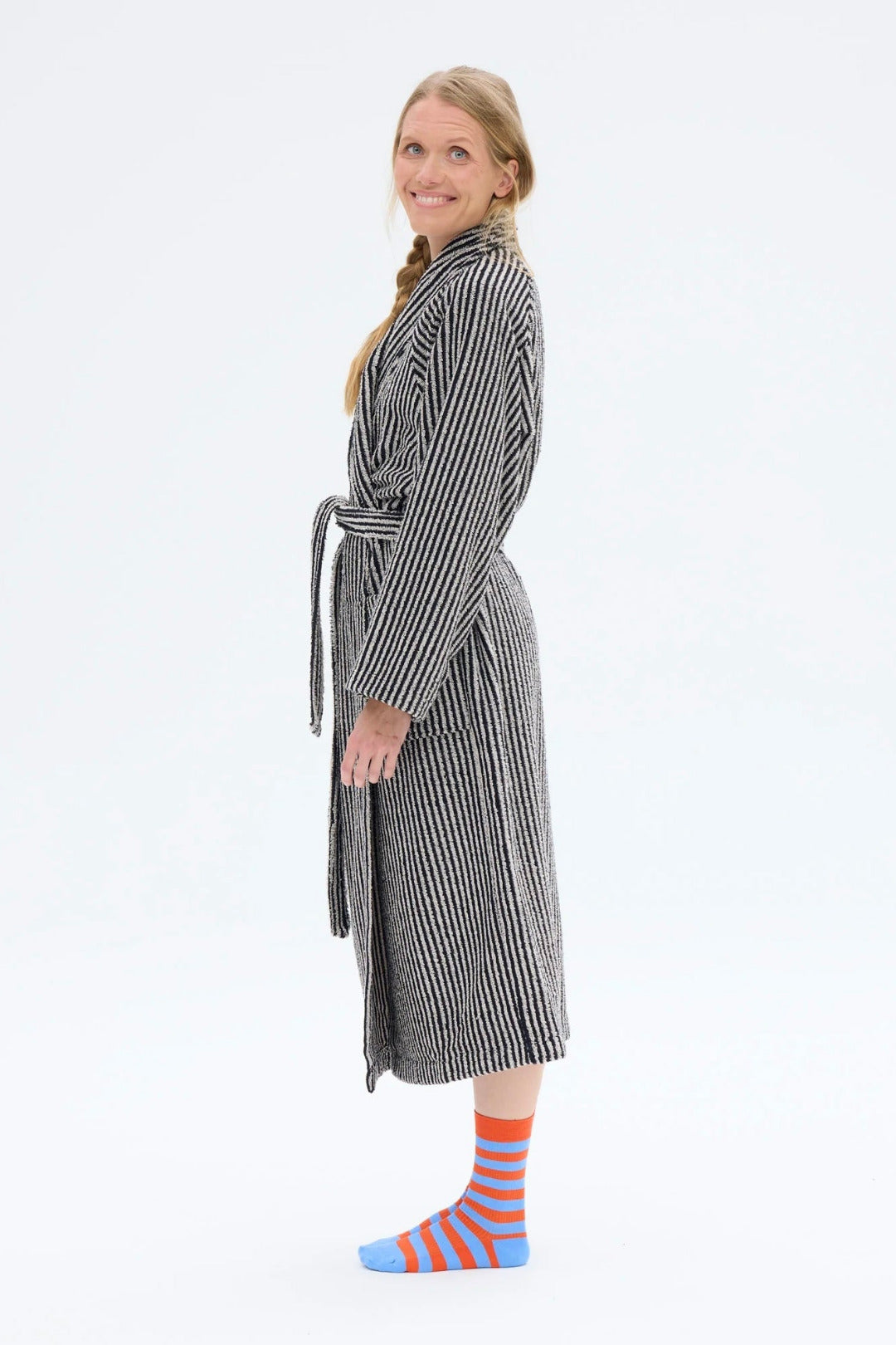 Ratia Unisex Stripe Bathrobe Black/Sand