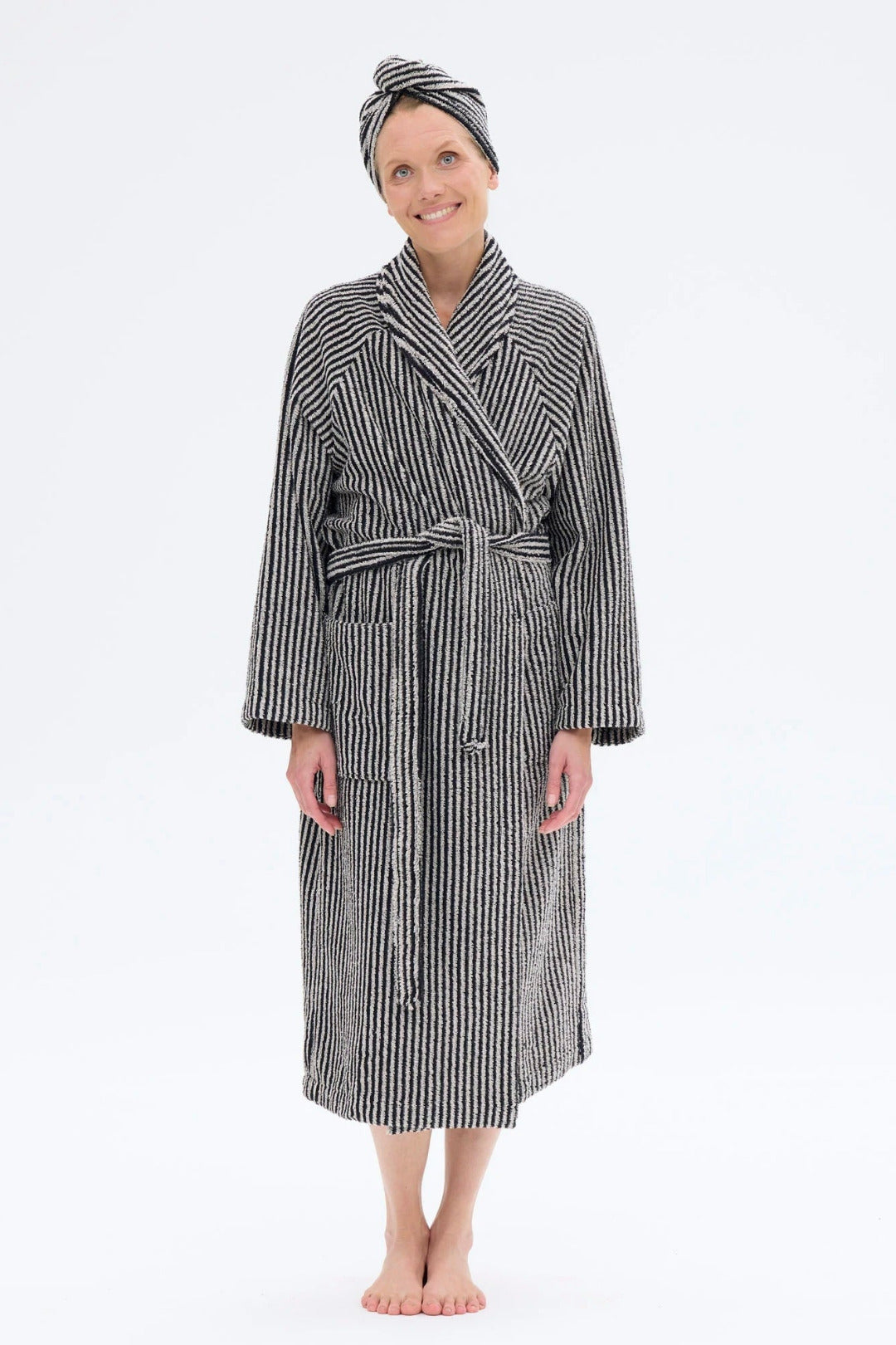 Ratia Unisex Stripe Bathrobe Black/Sand