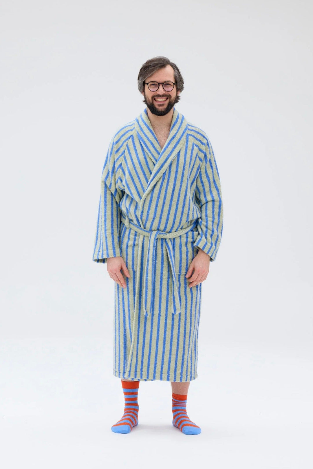 Ratia Unisex Stripe Bathrobe Green/Blue