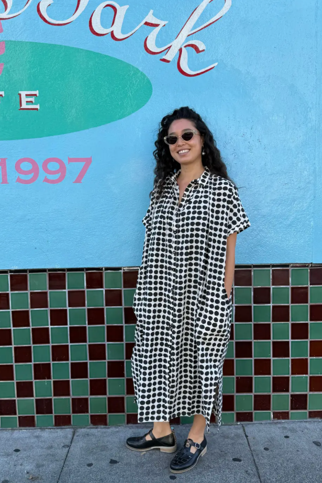 Happy French Elise Madder Black Dots Dress