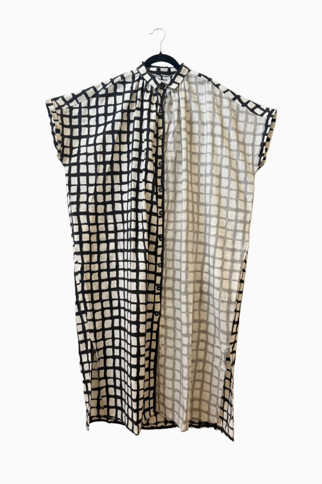 Happy French Elise Madder Grey Grid Dots Dress