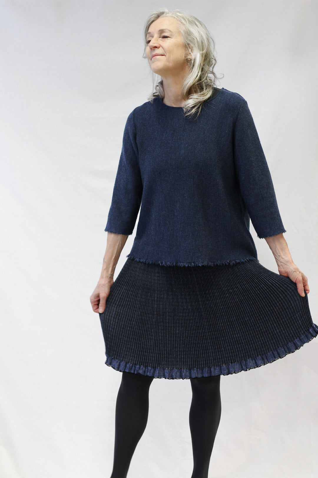 Hui Hui Textile Pleated Skirt Blue