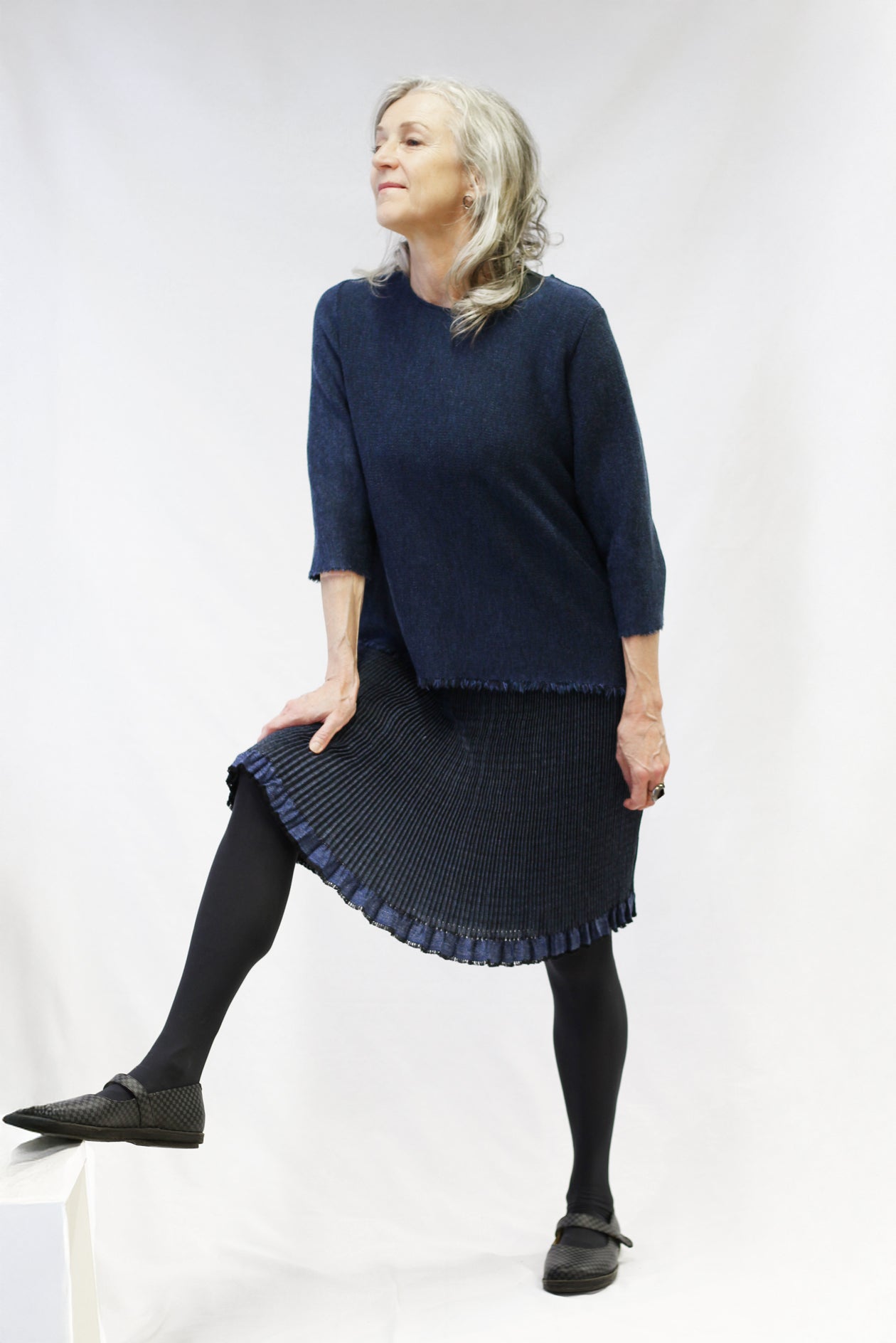 Hui Hui Textile Pleated Skirt Blue