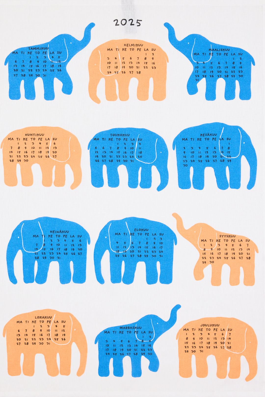 Finlayson Elefantti Calendar Tea Towel