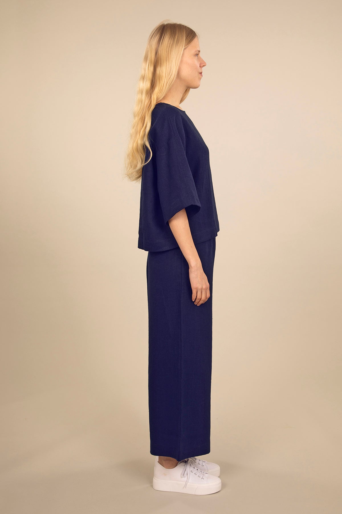 Ratia Minttu Navy Wide Leg Cropped Linen Pants