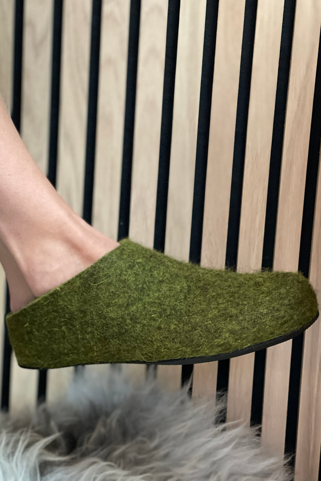 Lahtiset Felt Slippers Moss