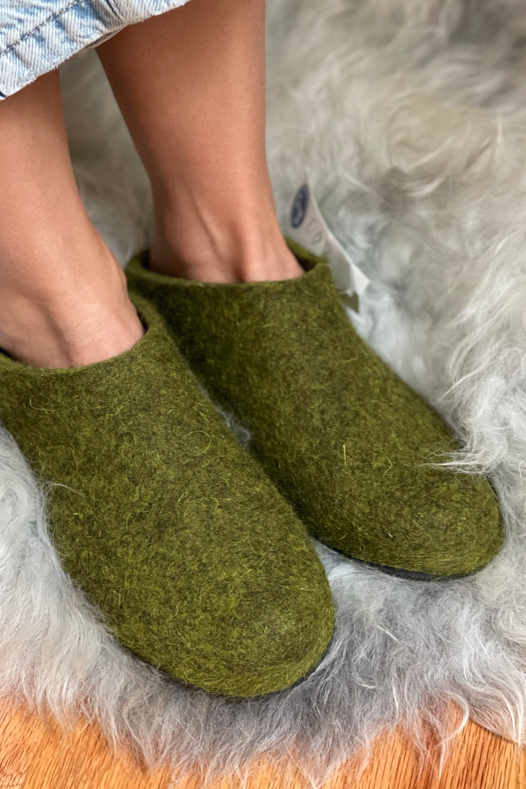 Lahtiset Felt Slippers Moss