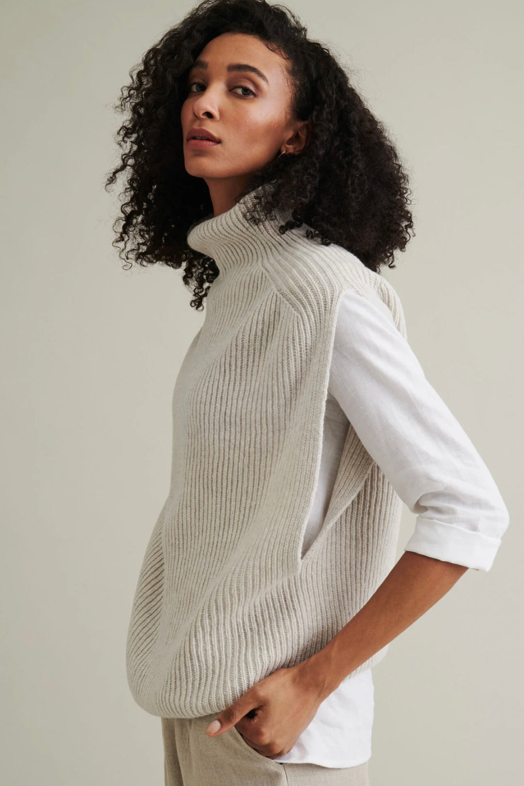Niinmun Utö Merino Wool Collar Vest Light Grey