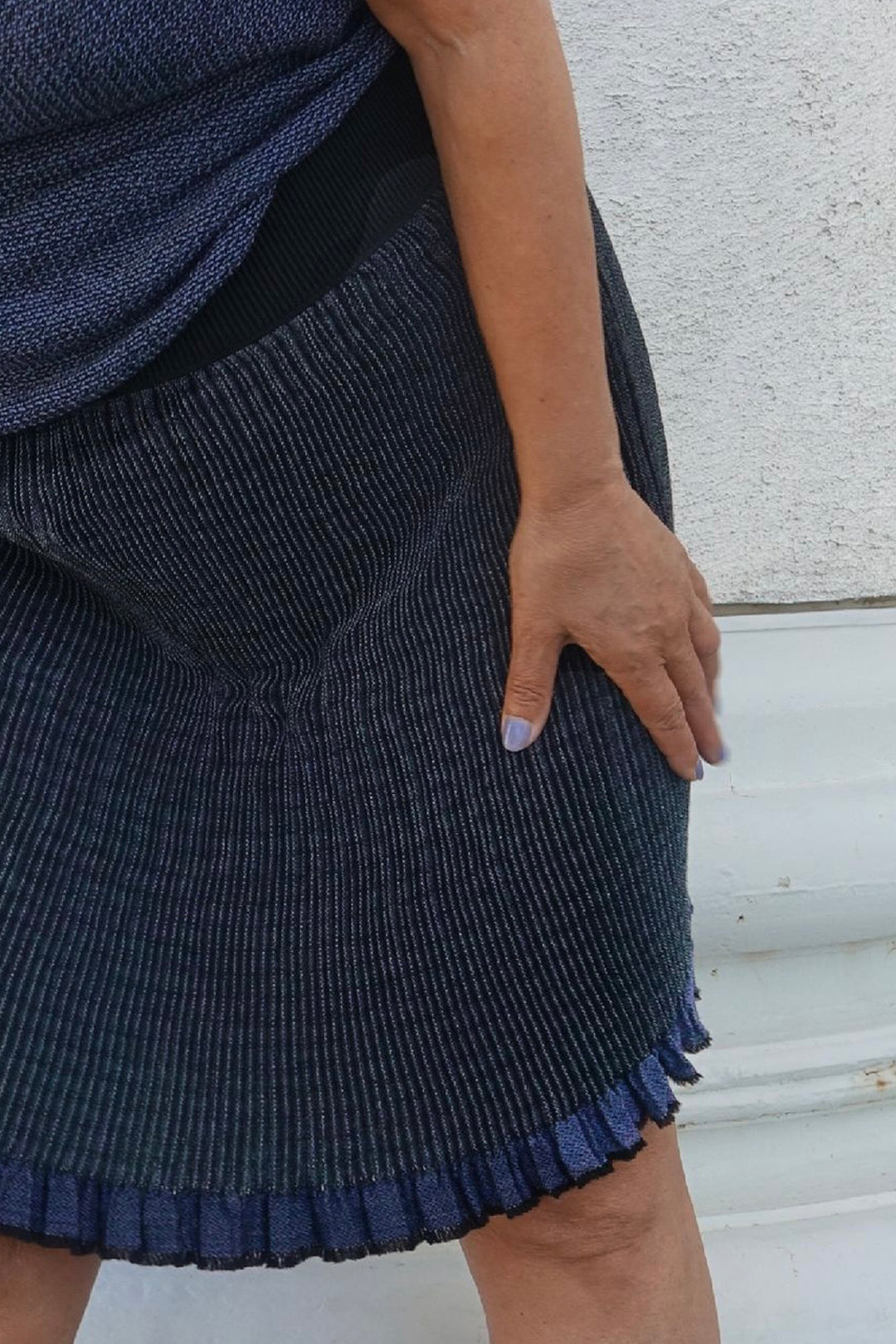 Hui Hui Textile Pleated Skirt Blue
