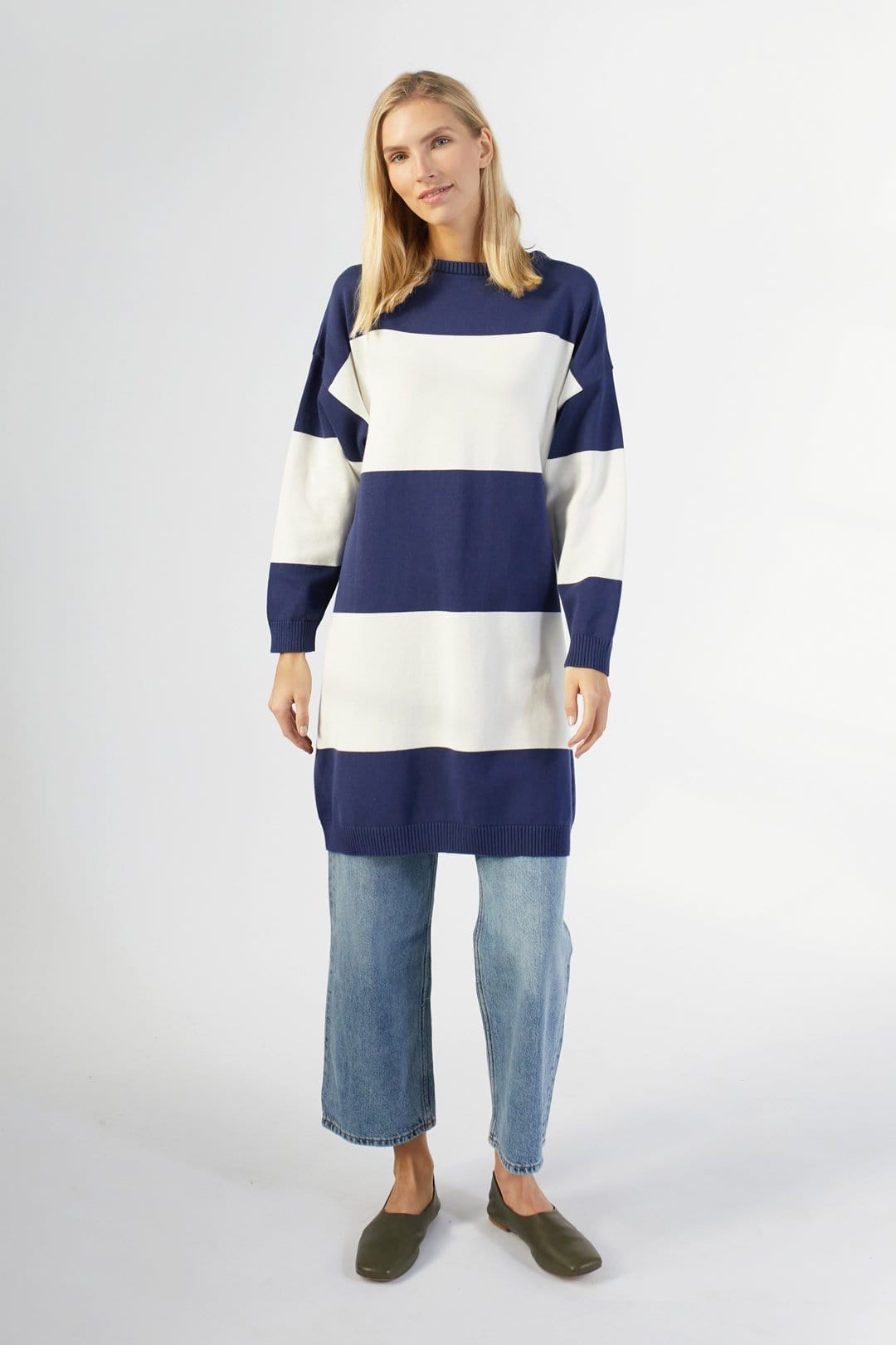 Ratia Maxi Stripe Blueberry Knit Tunic Dress