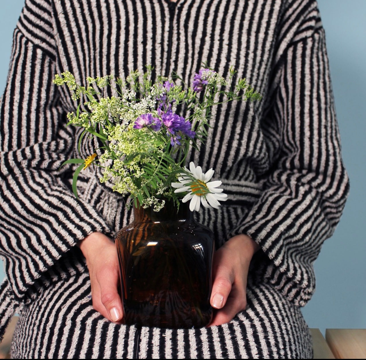 Ratia Hooded Stripe Bathrobe With Zipper Black/Sand