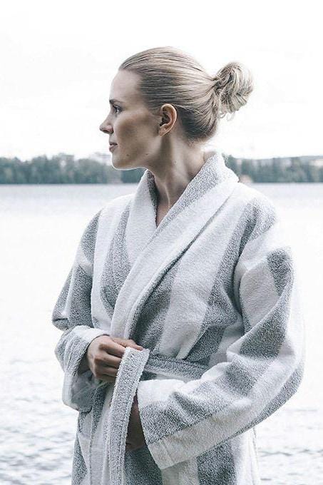 Ratia Unisex Wide Stripe Bathrobe Grey/White