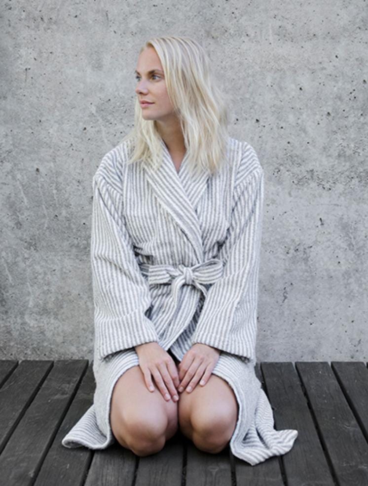 Ratia Unisex Stripe Bathrobe Grey/White