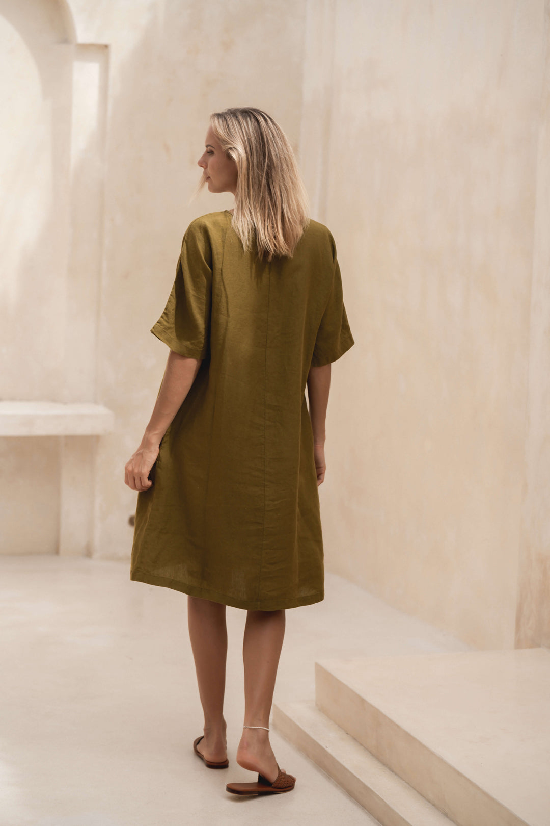 Linen Kyoto Dress Honey Green