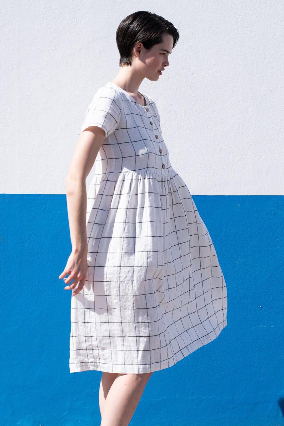 Linen Mama Dress Large Checks