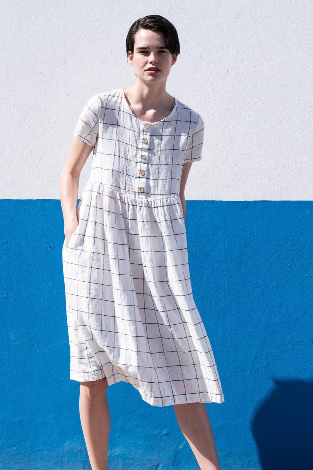 Linen Mama Dress Large Checks