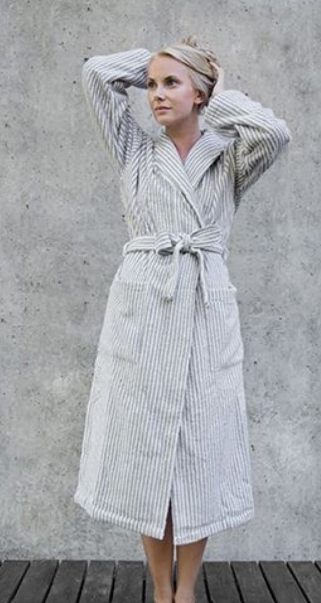 Ratia Unisex Stripe Bathrobe Grey/White