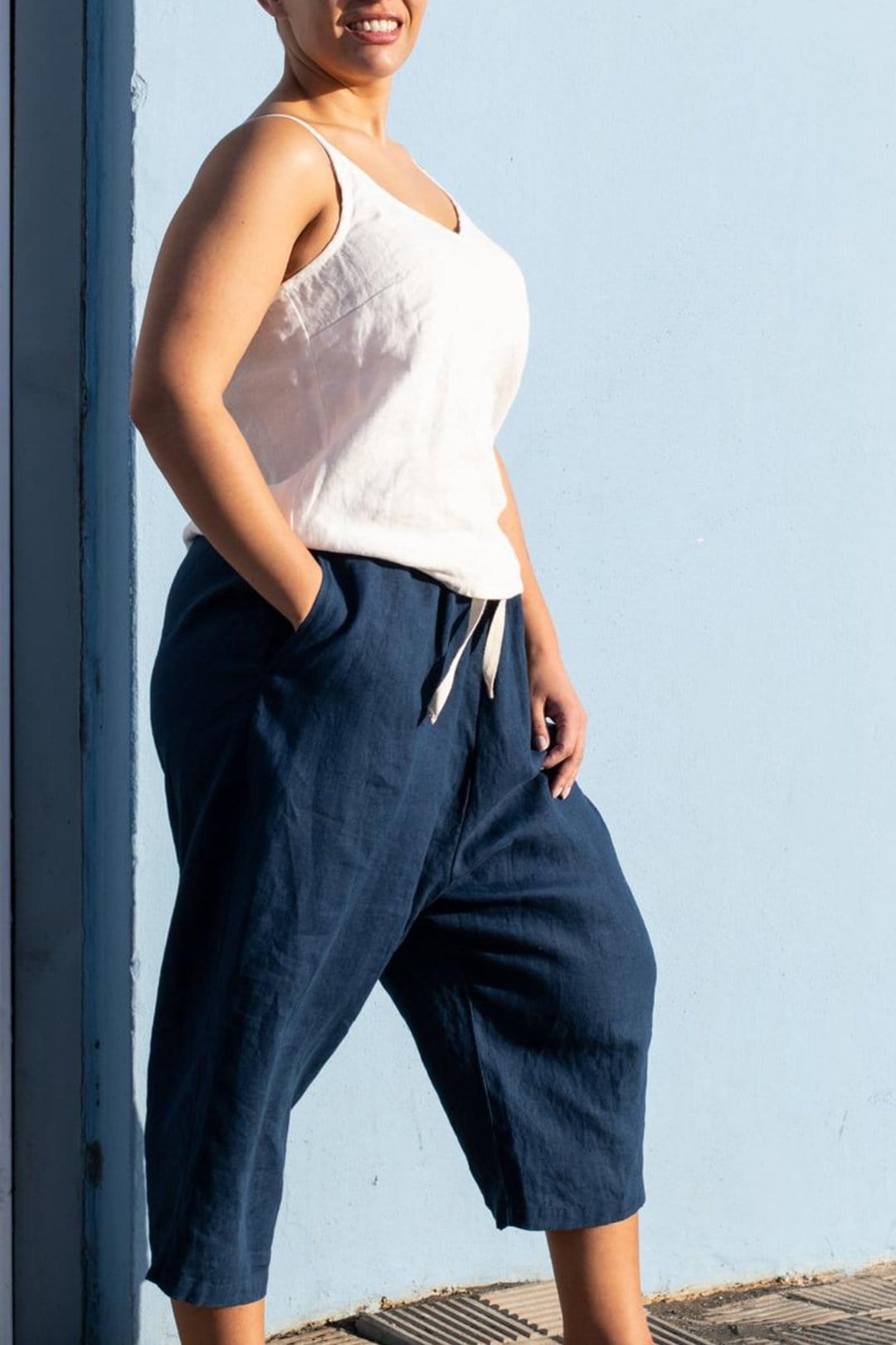 Linen Tokyo Wide Blue Pants