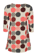 Dress with red and black polka dot pattern on a white background