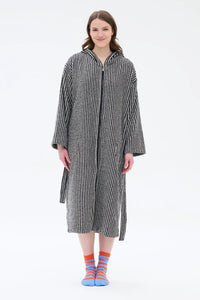 Ratia Hooded Stripe Bathrobe With Zipper Black/Sand