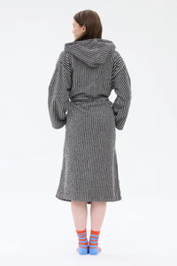 Ratia Hooded Stripe Bathrobe With Zipper Black/Sand