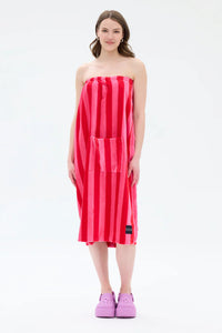 Ratia Women's Bath Wrap Wide Stripes Pink Red