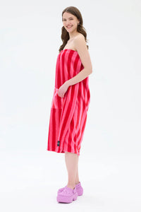 Ratia Women's Bath Wrap Wide Stripes Pink Red