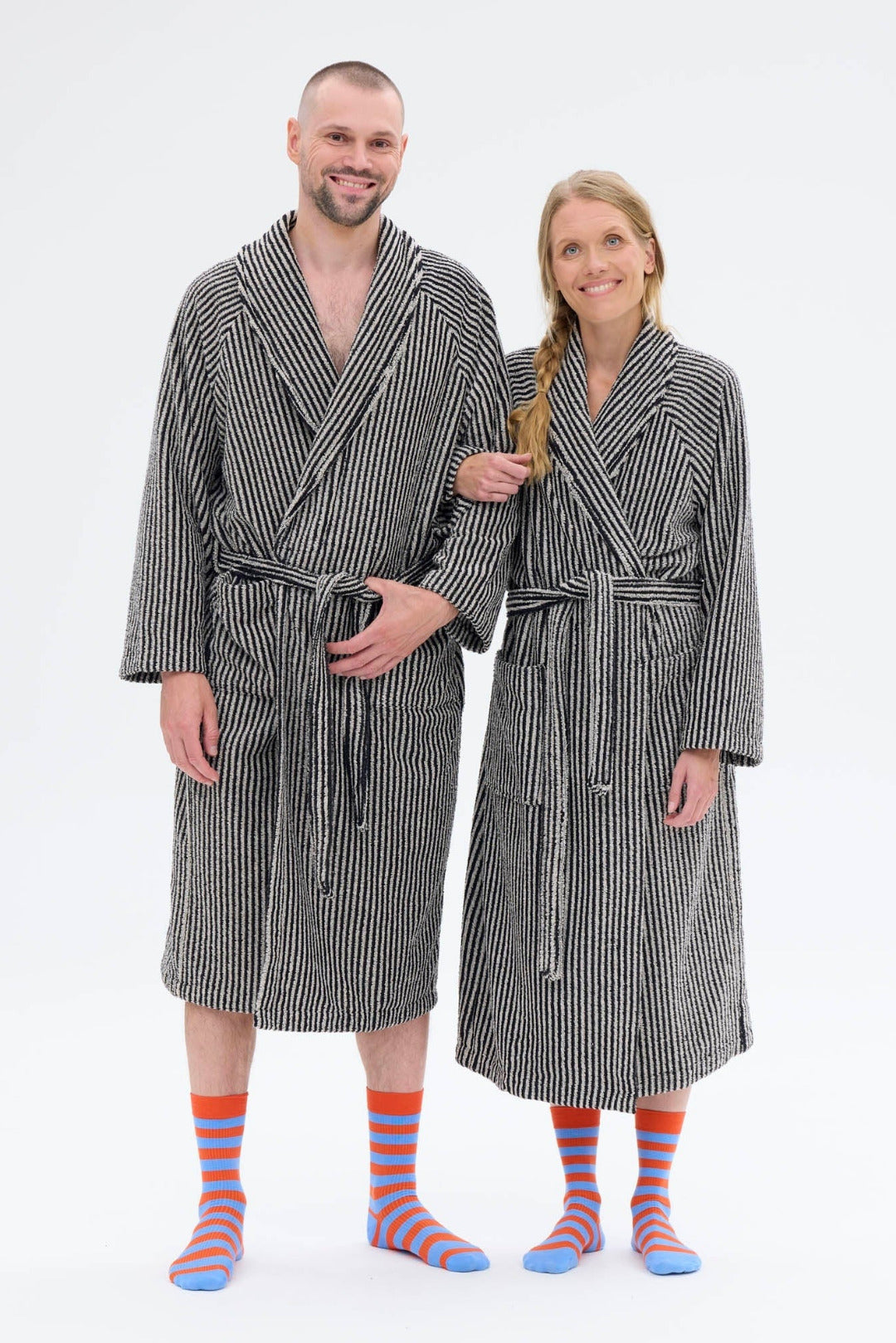 Ratia Unisex Stripe Bathrobe Black/Sand