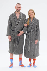 Ratia Unisex Stripe Bathrobe Black/Sand