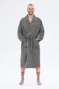 Ratia Unisex Stripe Bathrobe Black/Sand