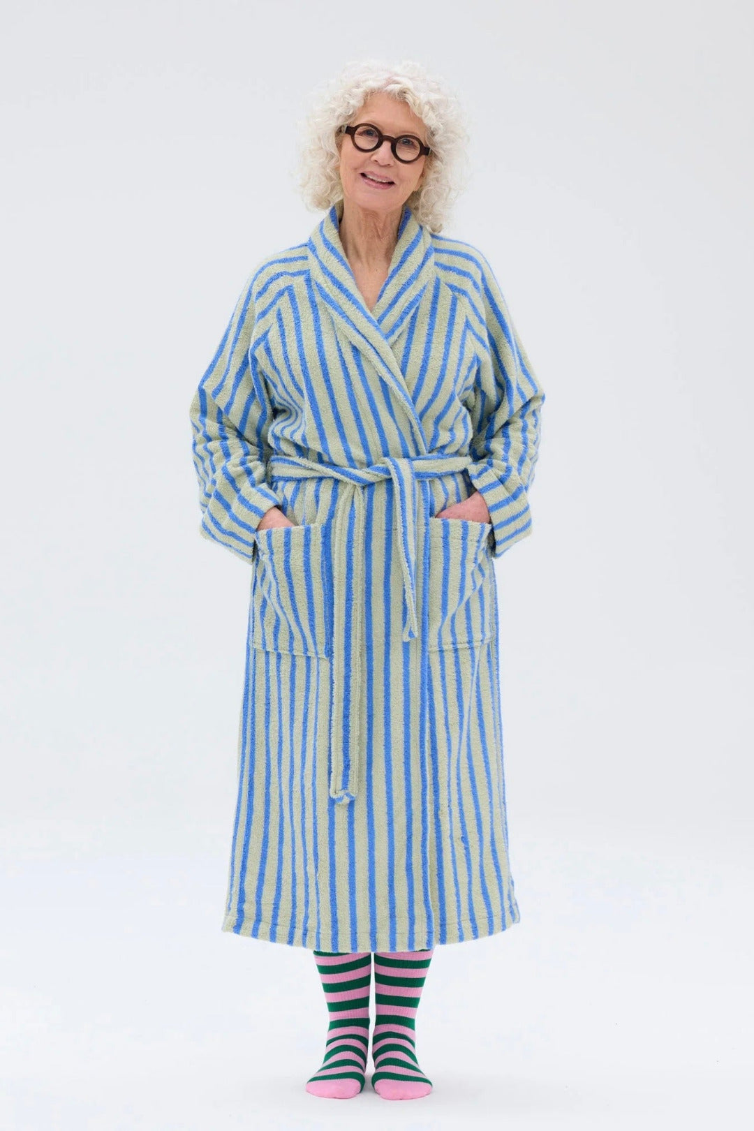 Ratia Unisex Stripe Bathrobe Green/Blue