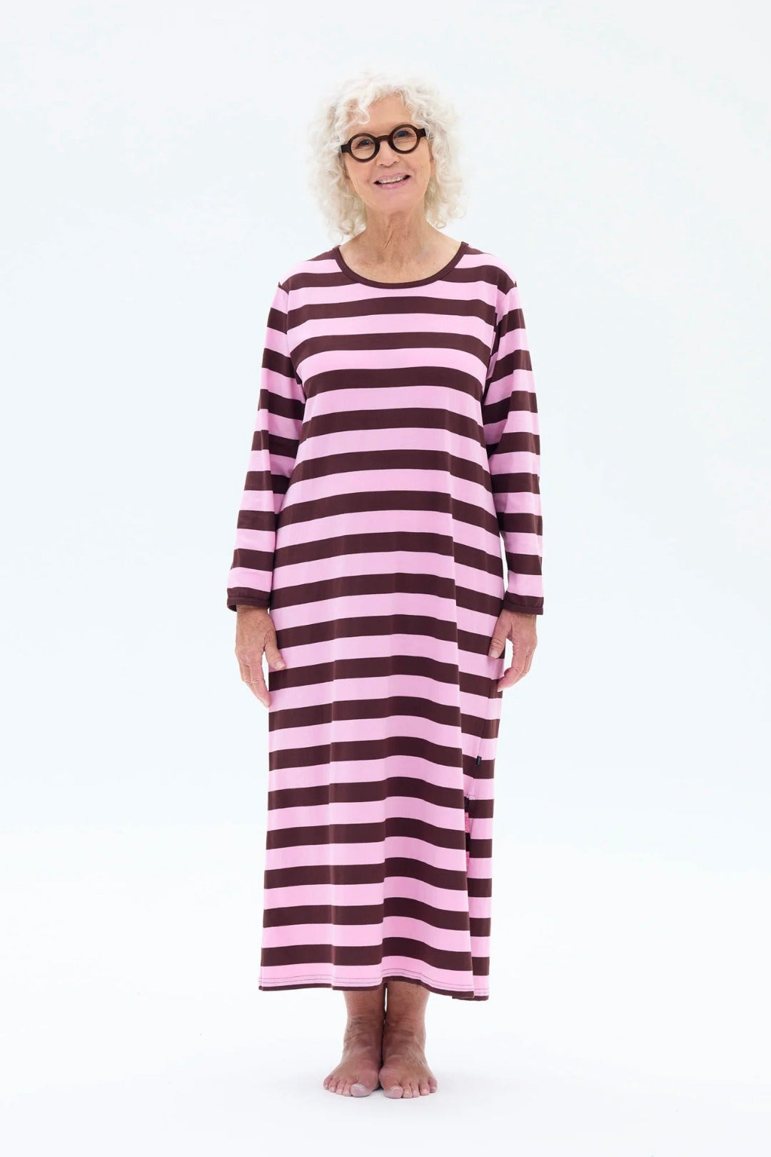 Ratia Felia Nightgown Stripes Pink/Burgundy