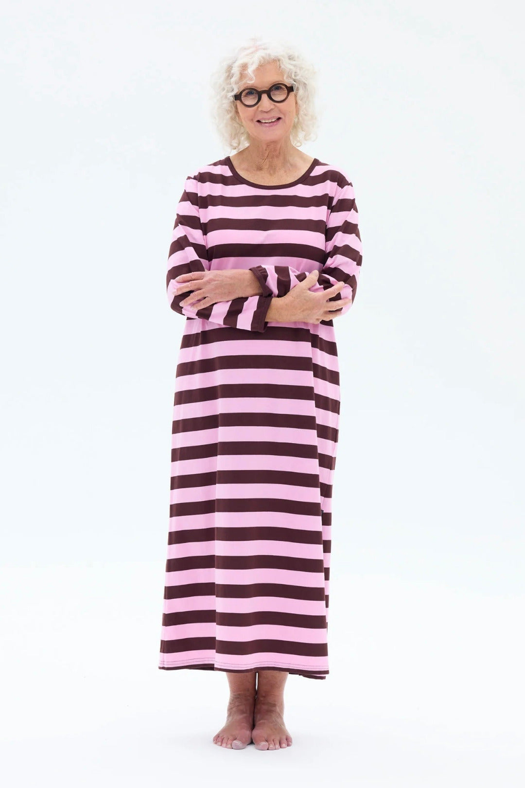 Ratia Felia Nightgown Stripes Pink/Burgundy