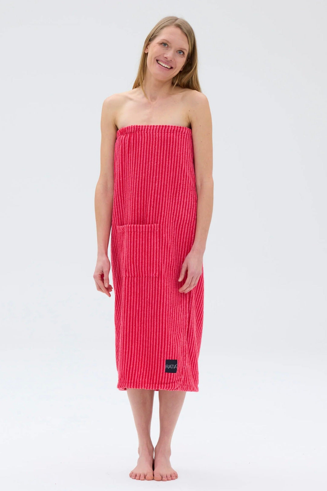 Ratia Women's Bath Wrap Stripes Pink Red