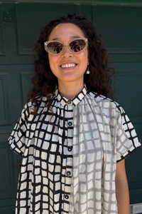 Happy French Elise Madder Grey Grid Dots Dress
