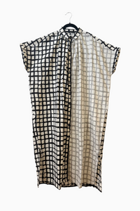 Happy French Elise Madder Grey Grid Dots Dress