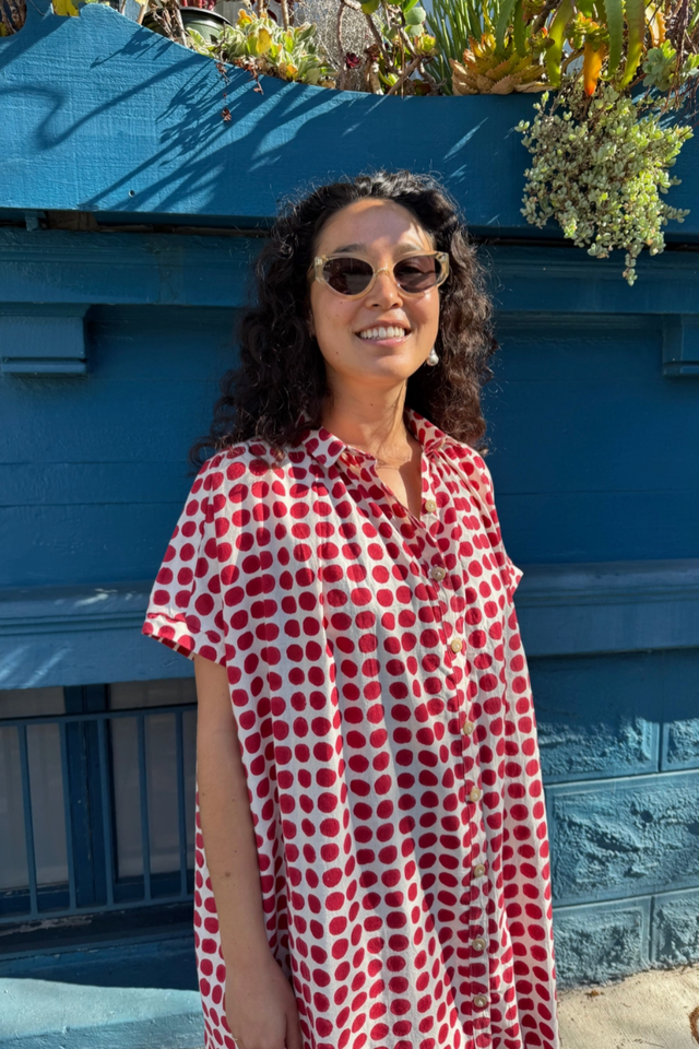 Happy French Elise Madder Red  Dots Dress