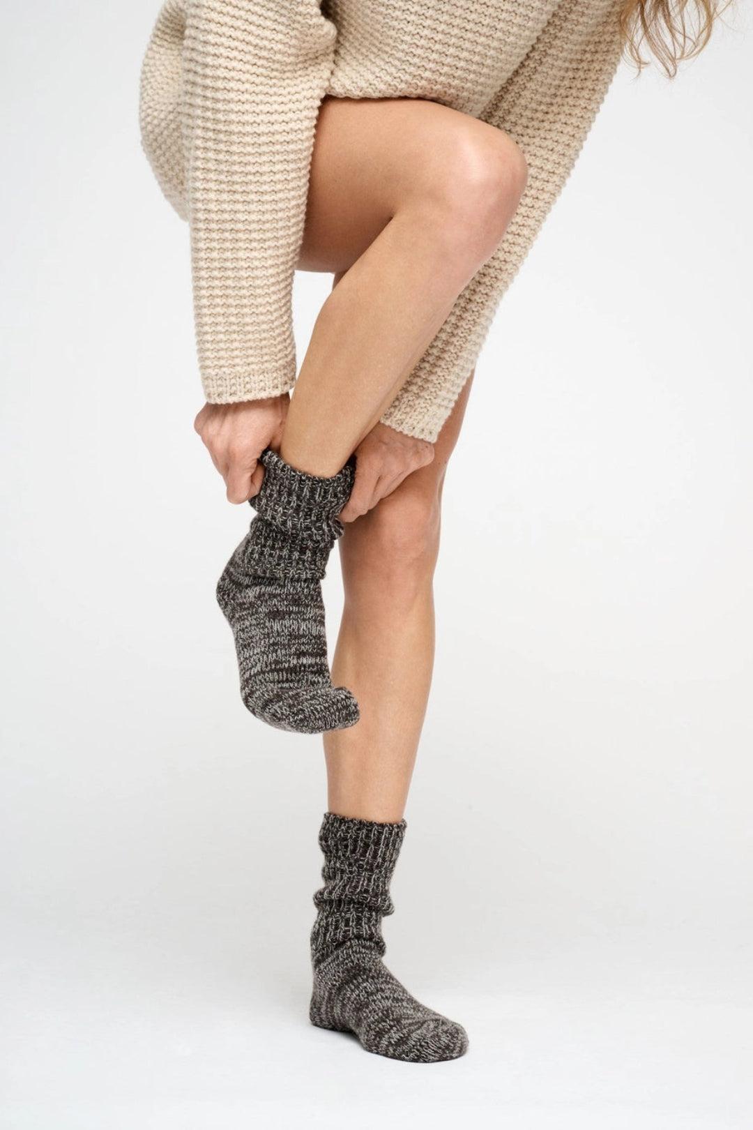 Moshi Moshi Mind Boyfriend Sock Brown Melange