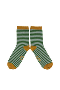Catherine Tough Women's Lambswool Green Stripe Ankle Socks