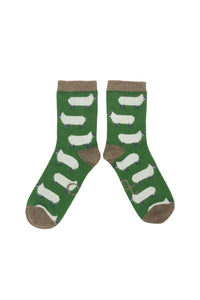 Catherine Tough Women's Lambswool Sheep Green Ankle Socks