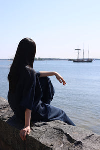 Ratia Minttu Navy Wide Leg Cropped Linen Pants