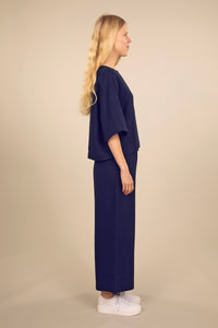 Ratia Minttu Navy Wide Leg Cropped Linen Pants