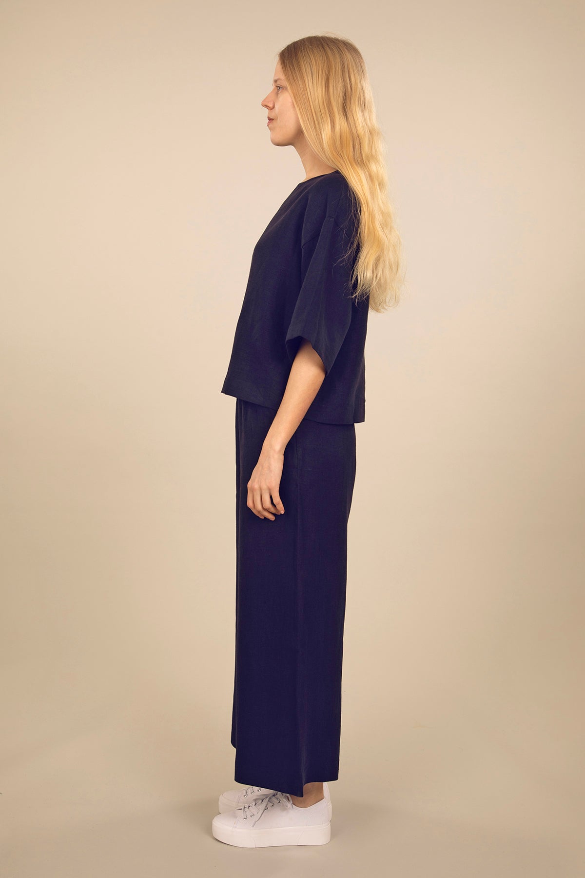 Ratia Minttu Navy Wide Leg Cropped Linen Pants