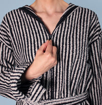 Ratia Hooded Stripe Bathrobe With Zipper Black/Sand